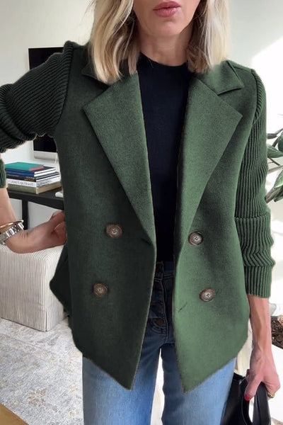 Grace - Elegant Solid Turn-Down Collar Knit-Sleeve Blazer