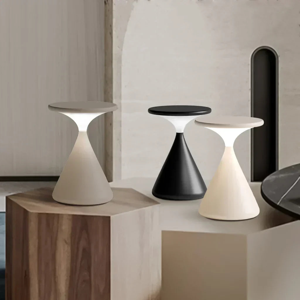 Dimmable Wireless Hourglass Table Lamp in Matte White