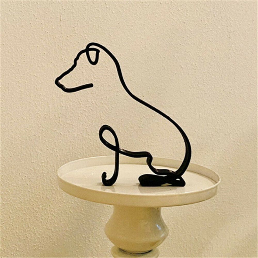 Abstract Black Metal Cat and Dog Sculpture Desk Ornament