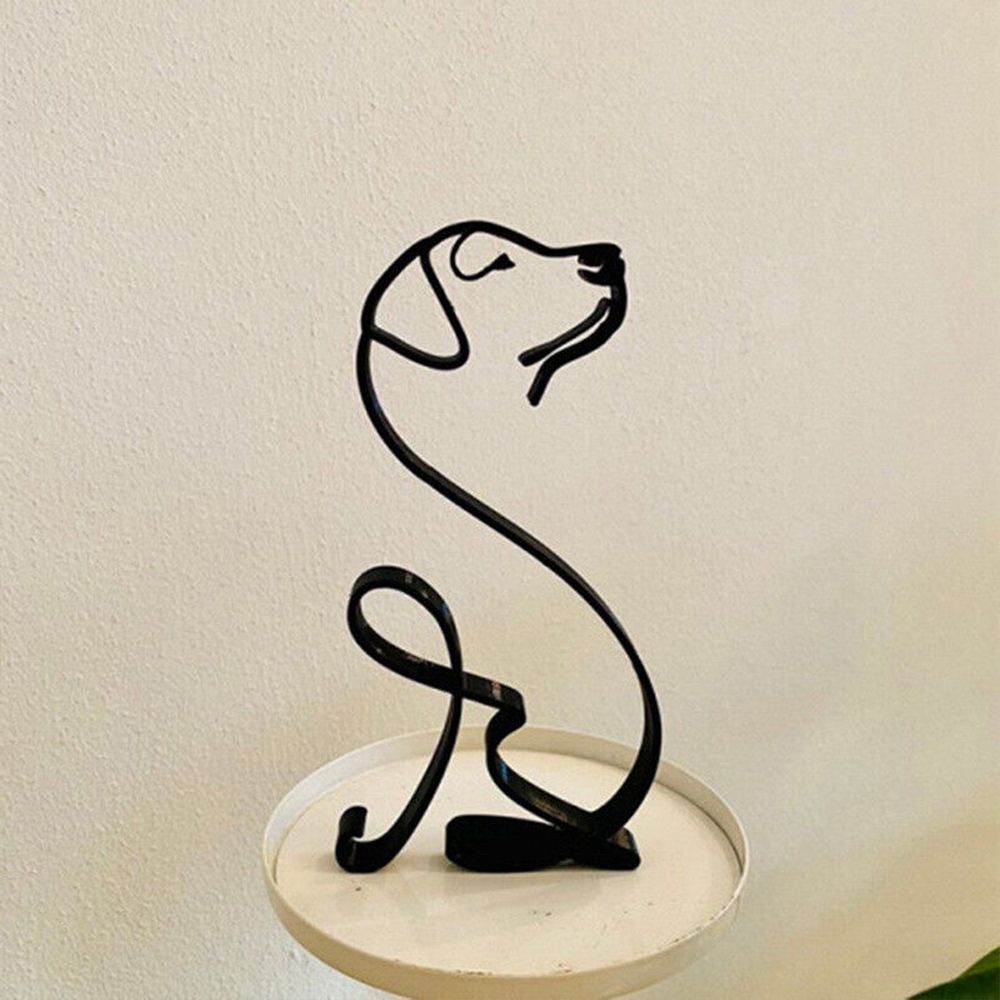 Abstract Black Metal Cat and Dog Sculpture Desk Ornament