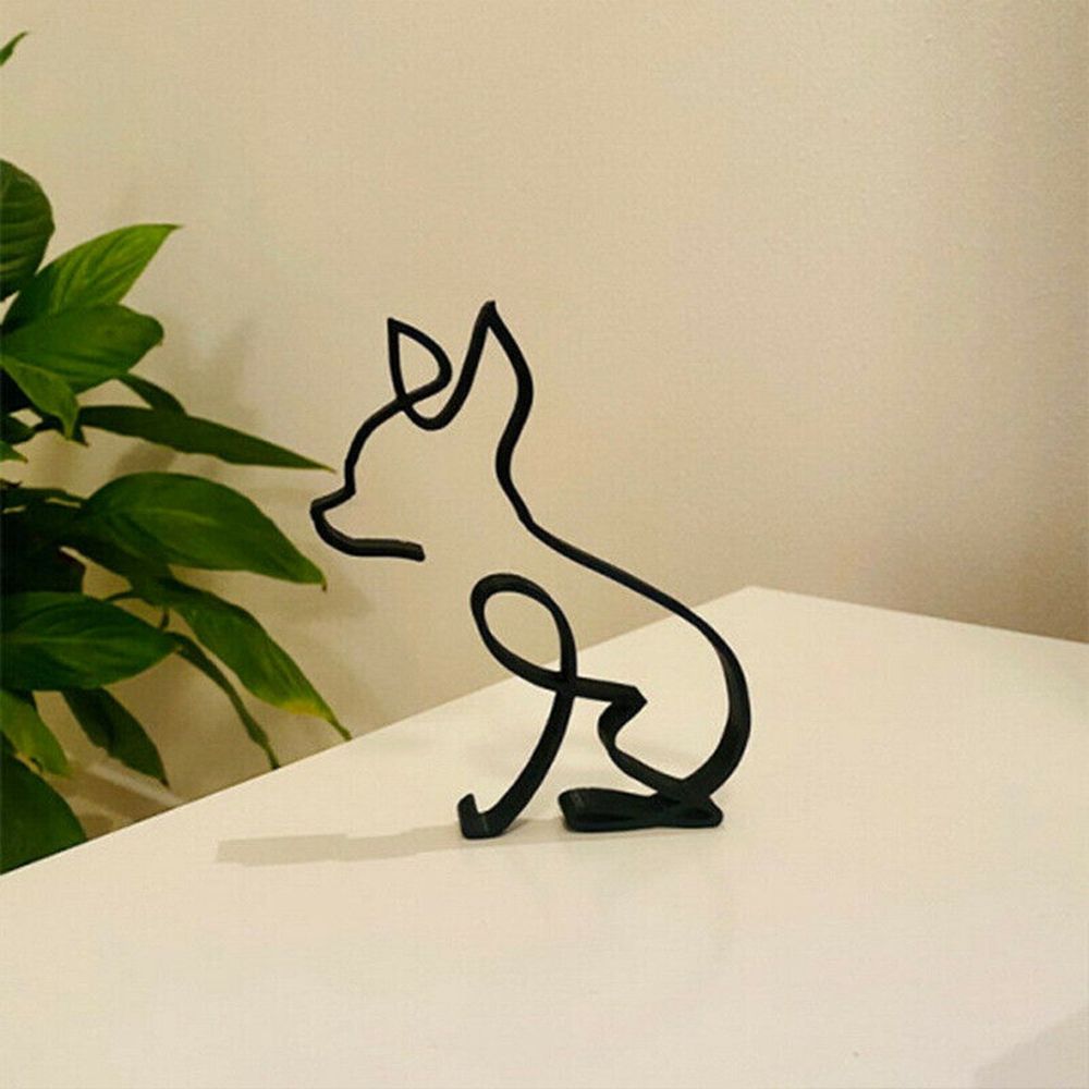 Abstract Black Metal Cat and Dog Sculpture Desk Ornament