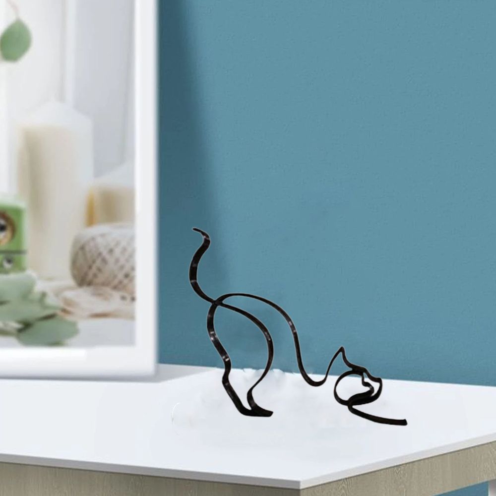 Abstract Black Metal Cat and Dog Sculpture Desk Ornament