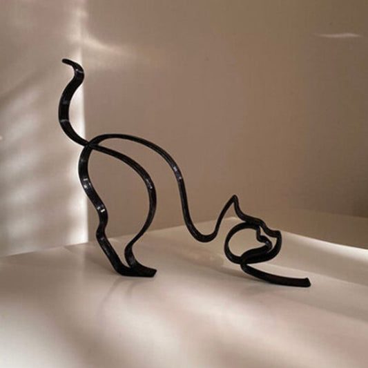 Abstract Black Metal Cat and Dog Sculpture Desk Ornament