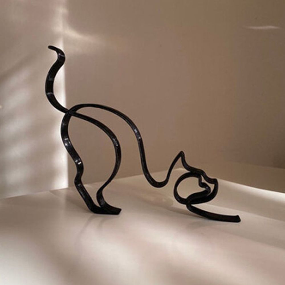 Abstract Black Metal Cat and Dog Sculpture Desk Ornament