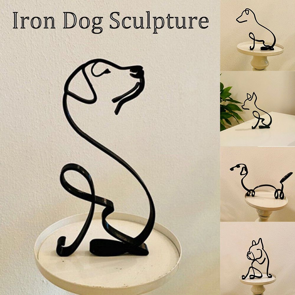 Abstract Black Metal Cat and Dog Sculpture Desk Ornament