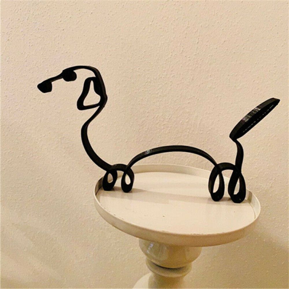 Abstract Black Metal Cat and Dog Sculpture Desk Ornament