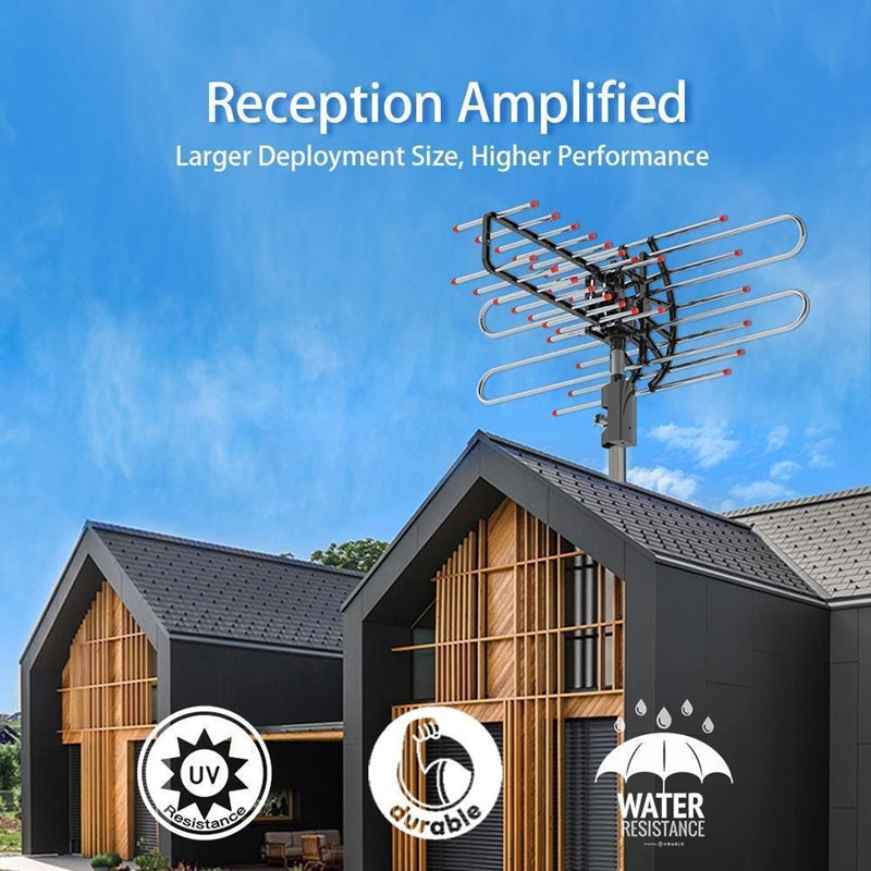 Long Range 360-Degree Outdoor TV Antenna with HD Signal Booster