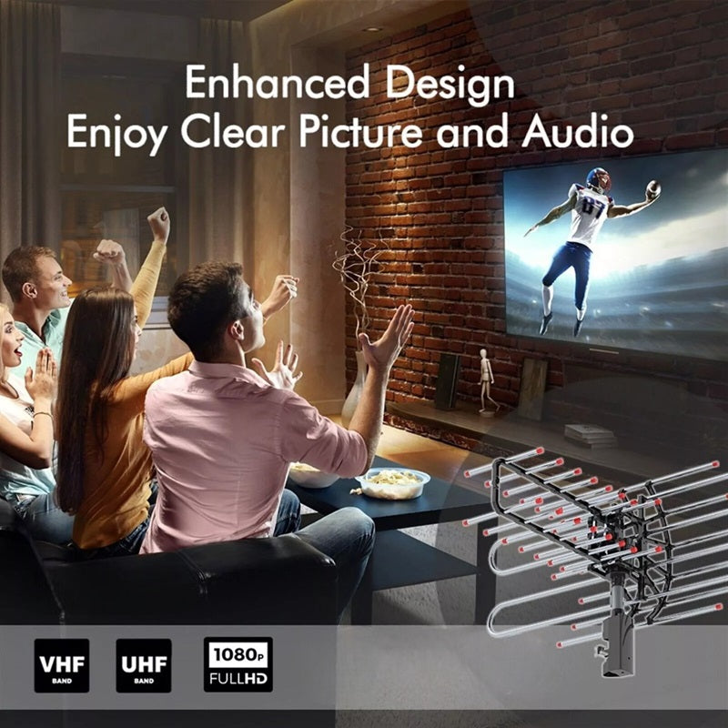 Long Range 360-Degree Outdoor TV Antenna with HD Signal Booster