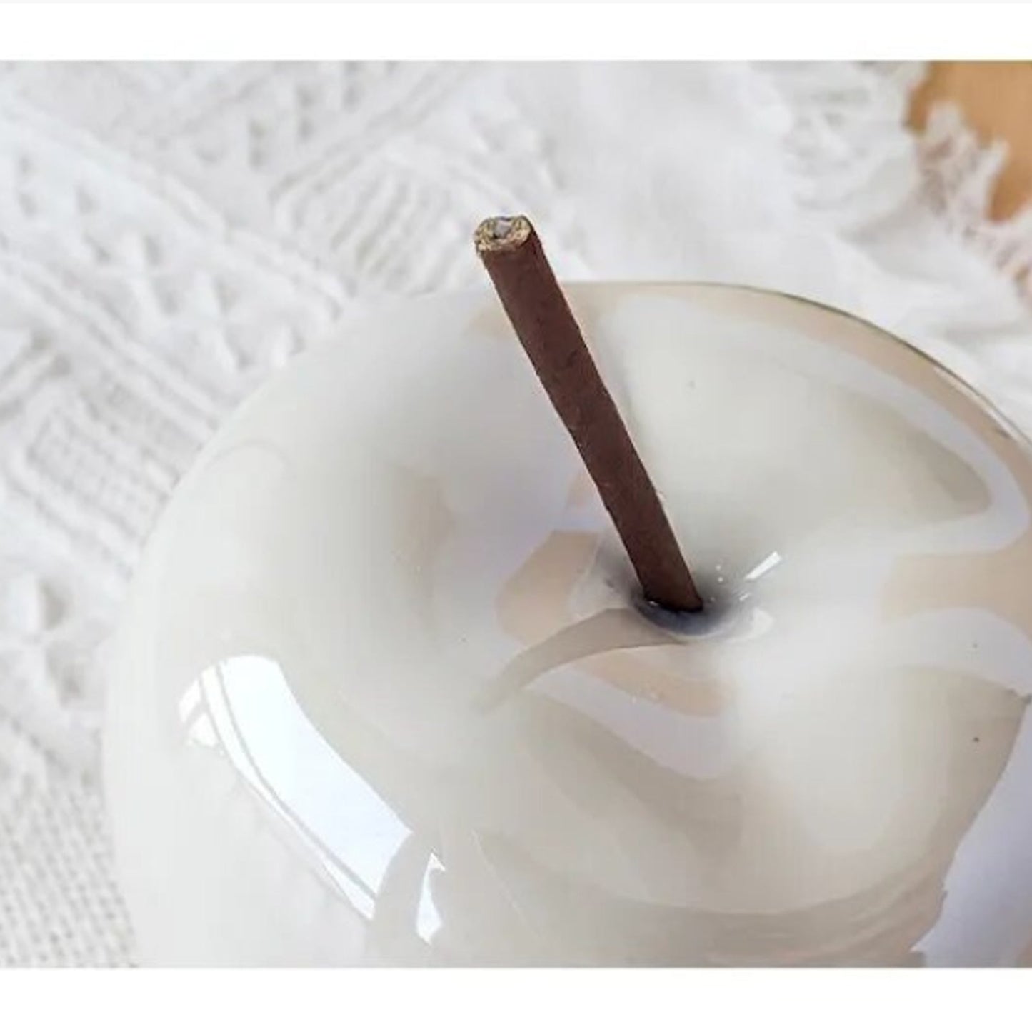 Translucent Apple Nightstand Lamp - Ceramic Table Lamp with LED Bulb