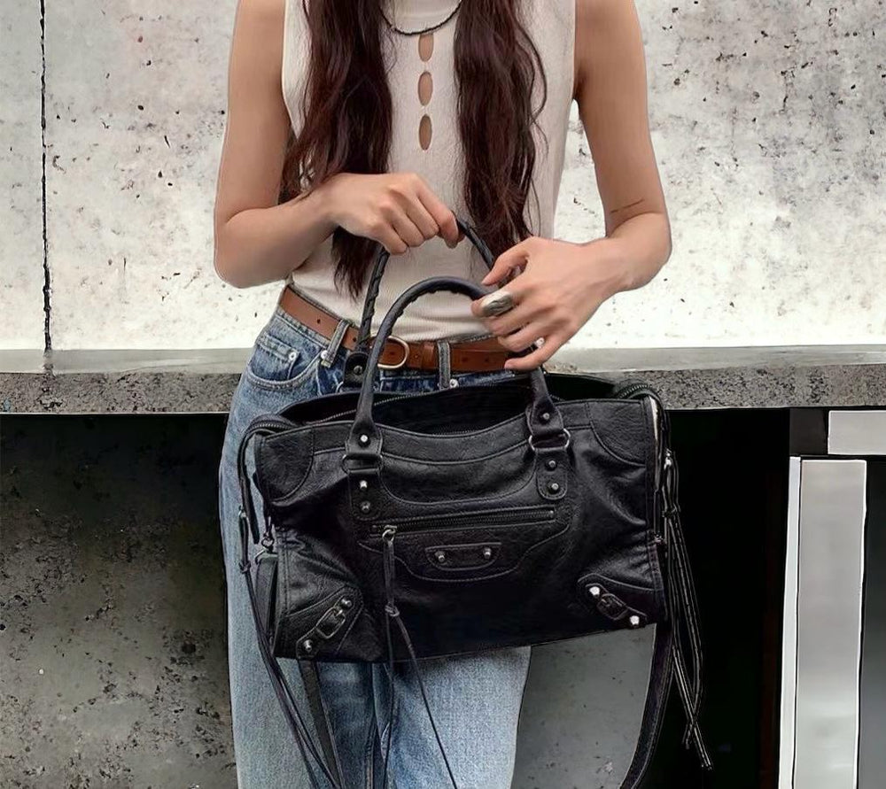 Spacious Modern Shoulder Bag with Stud Details