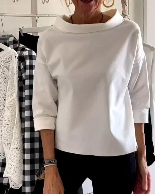 Elegant Boat Neck Three-Quarter Sleeve Top