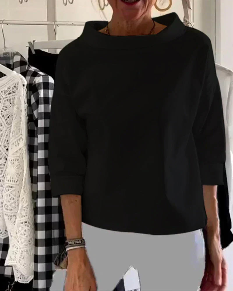 Elegant Boat Neck Three-Quarter Sleeve Top
