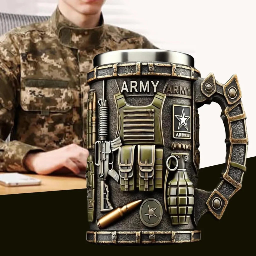 Military Style Insulated Mug with 3D Tactical Design, 15 oz