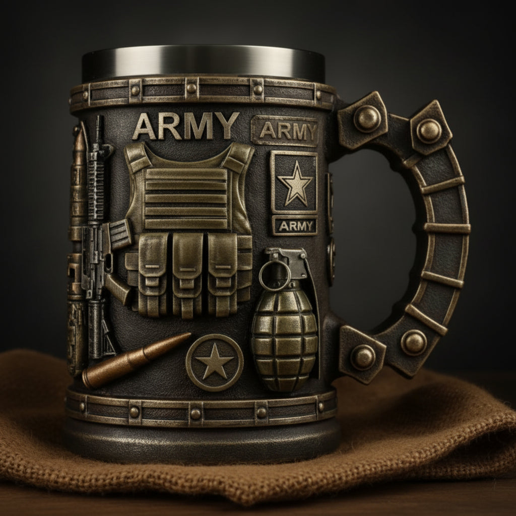 Military Style Insulated Mug with 3D Tactical Design, 15 oz