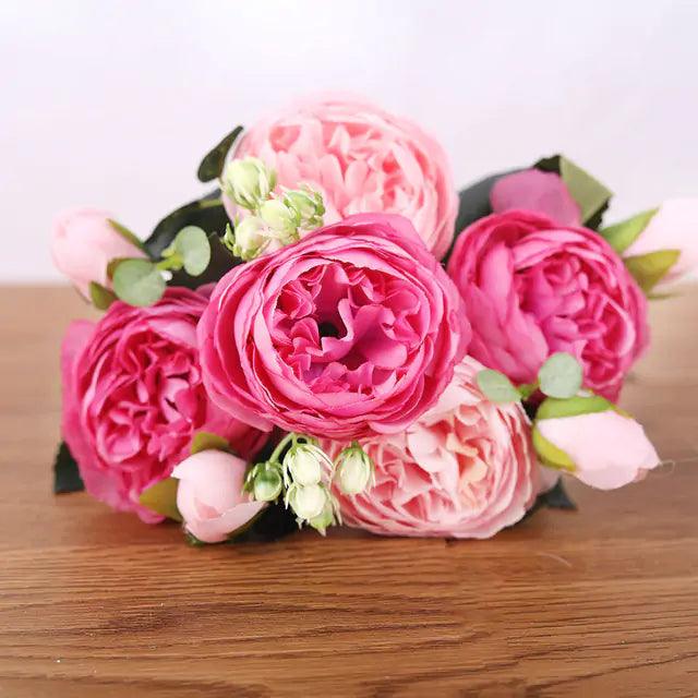 Silk Peony Flower Arrangement - Life-like Pink Bouquet