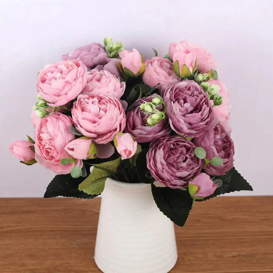 Silk Peony Flower Arrangement - Life-like Pink Bouquet
