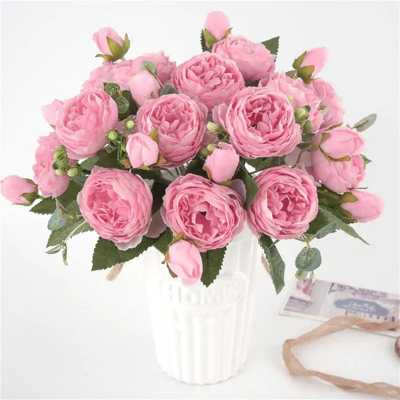 Silk Peony Flower Arrangement - Life-like Pink Bouquet