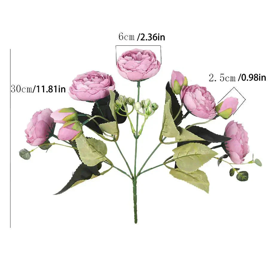 Silk Peony Flower Arrangement - Life-like Pink Bouquet