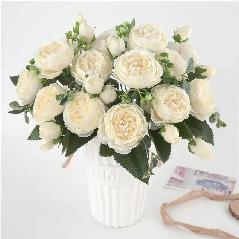 Silk Peony Flower Arrangement - Life-like Pink Bouquet