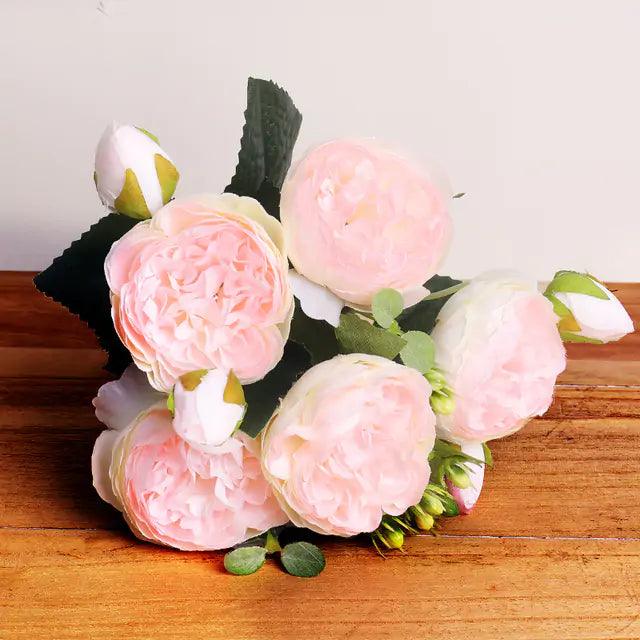 Silk Peony Flower Arrangement - Life-like Pink Bouquet