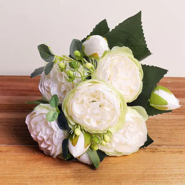 Silk Peony Flower Arrangement - Life-like Pink Bouquet