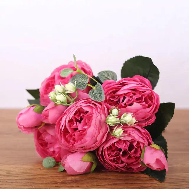 Silk Peony Flower Arrangement - Life-like Pink Bouquet