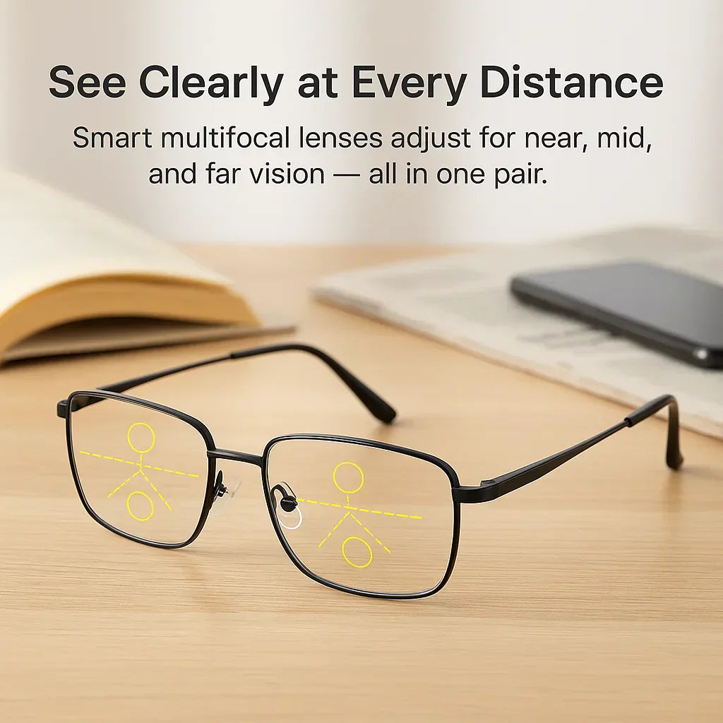 Progressive Multifocal Glasses with Anti-Glare and Blue Light Filtering