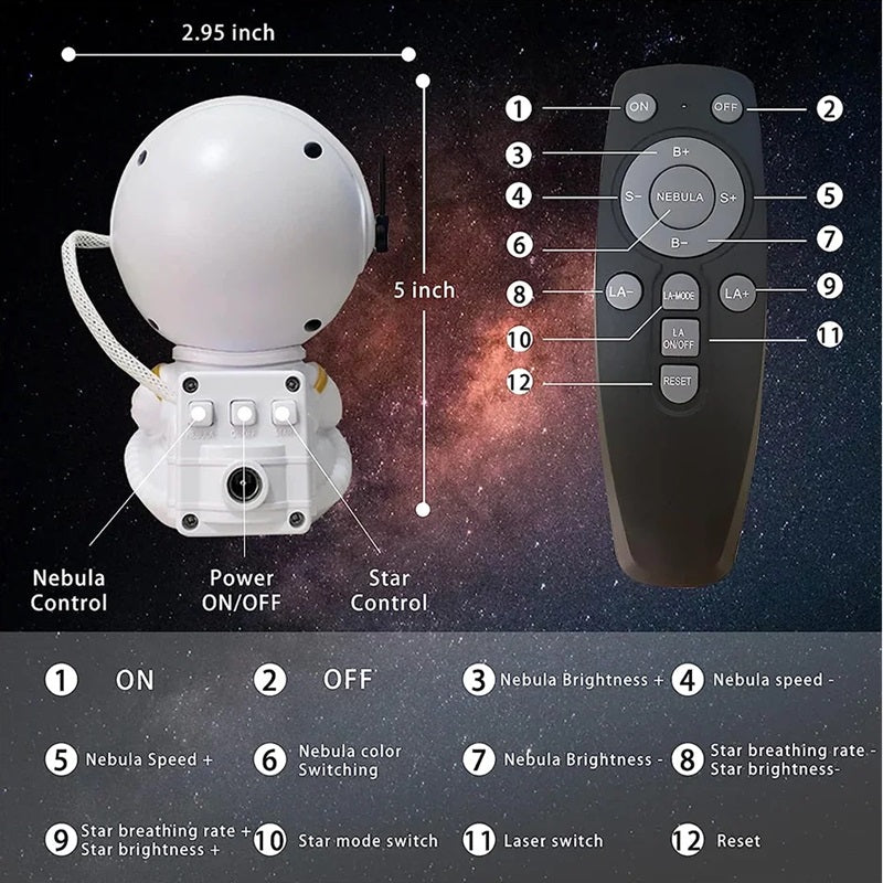 Astronaut Galaxy Projector with 8 LED Color Effects and Remote Control