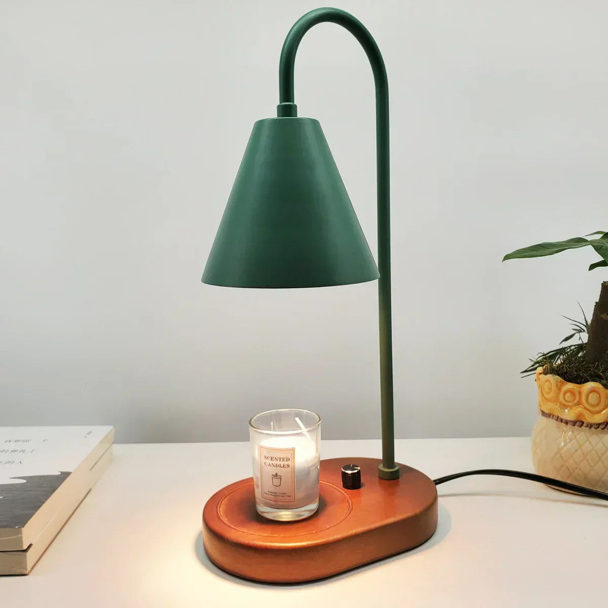 Wooden Base Candle Warmer Lamp with Adjustable Brightness