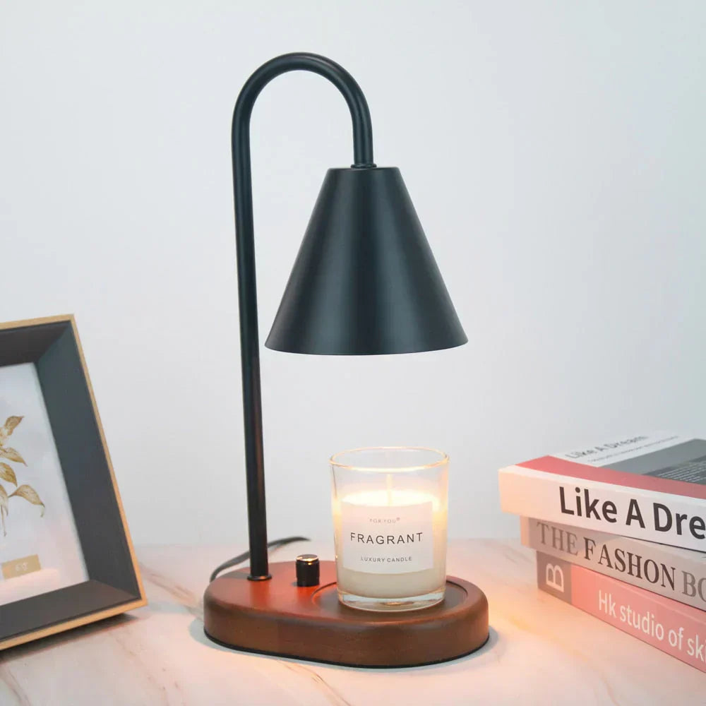 Wooden Base Candle Warmer Lamp with Adjustable Brightness