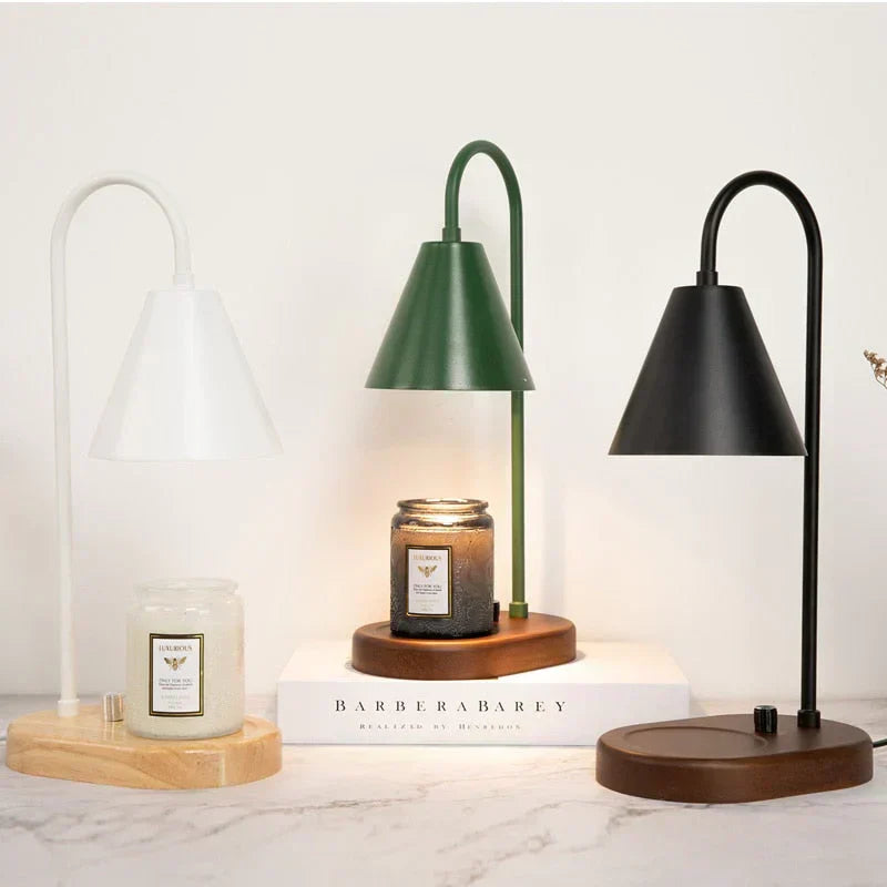 Wooden Base Candle Warmer Lamp with Adjustable Brightness