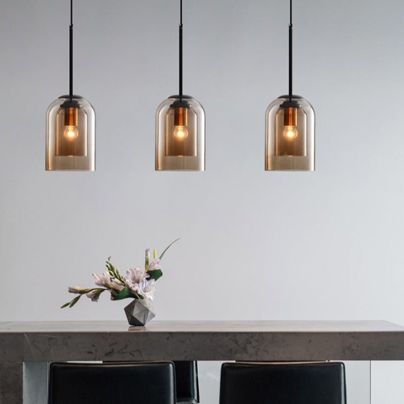 Double Glass Pendant Lamp in Smoke Gray and Rust