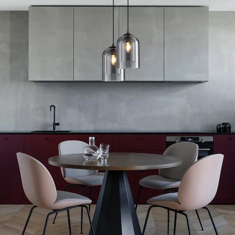 Double Glass Pendant Lamp in Smoke Gray and Rust