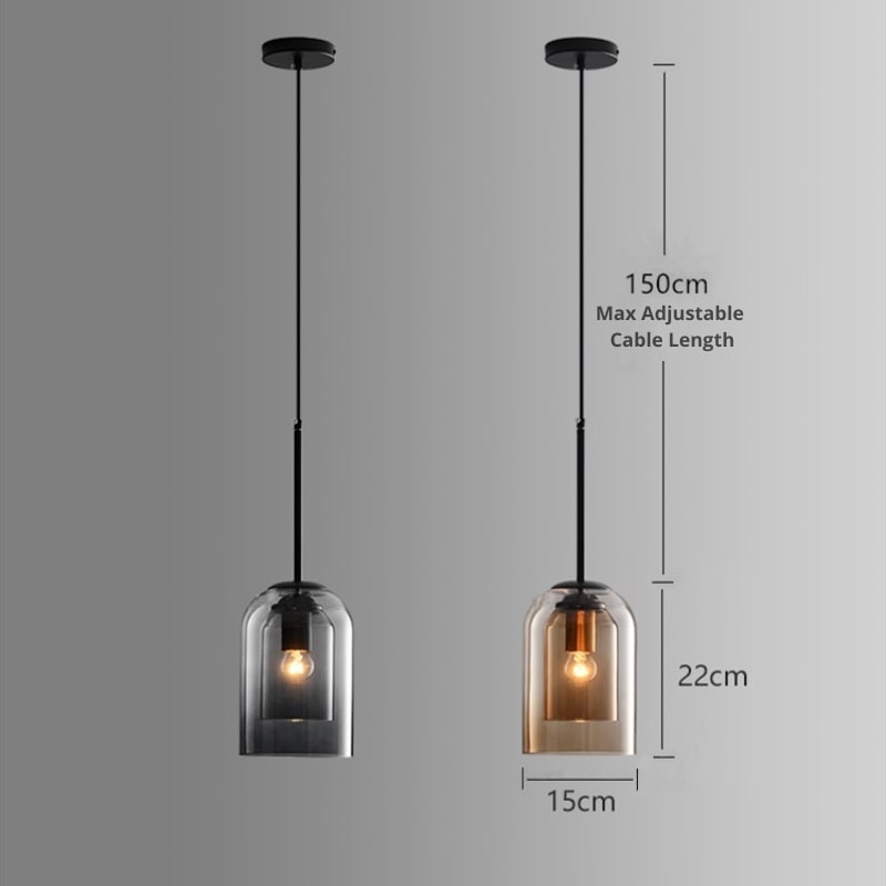 Double Glass Pendant Lamp in Smoke Gray and Rust