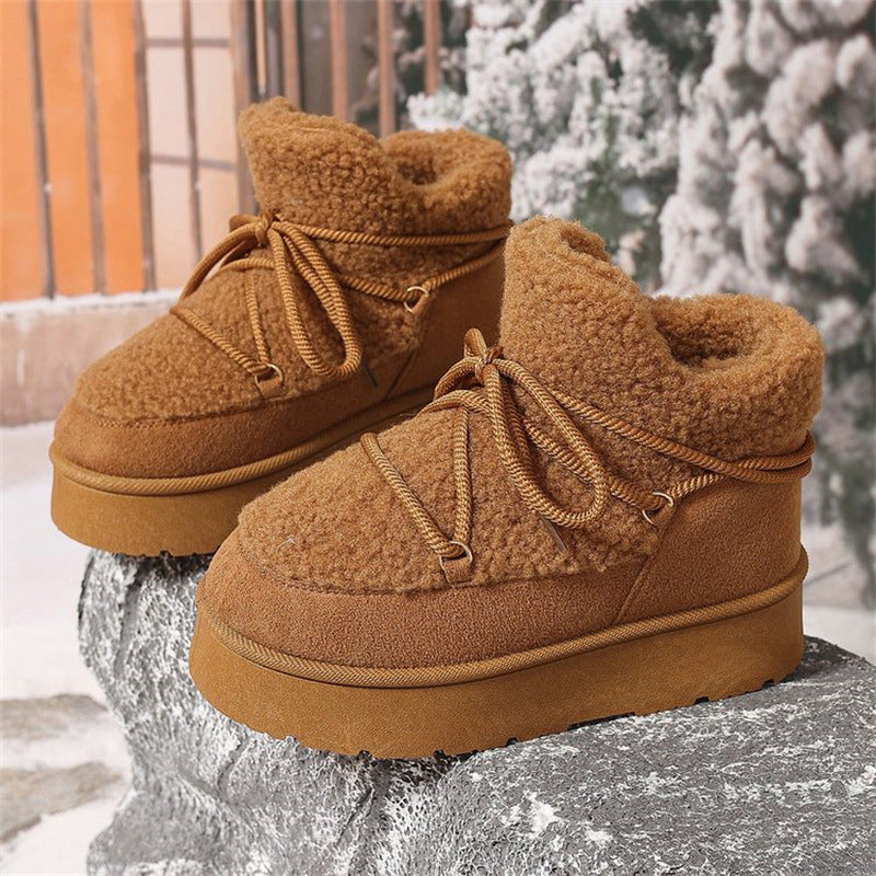 Cozy Lace-Up Women's Comfort Boots with Fleece Lining