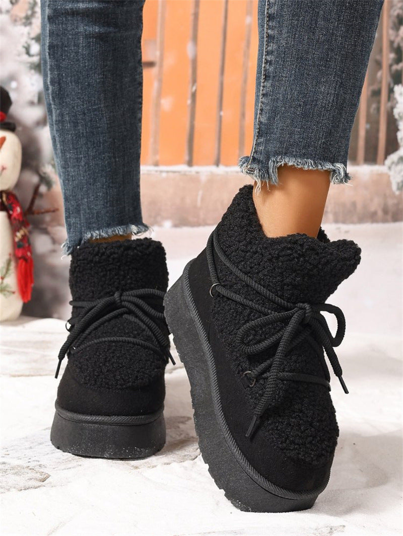 Cozy Lace-Up Women's Comfort Boots with Fleece Lining