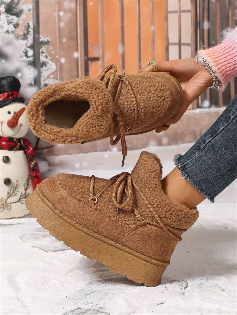 Cozy Lace-Up Women's Comfort Boots with Fleece Lining