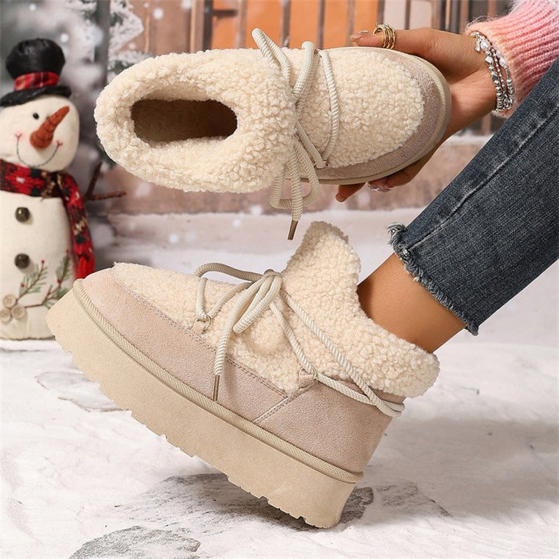 Cozy Lace-Up Women's Comfort Boots with Fleece Lining