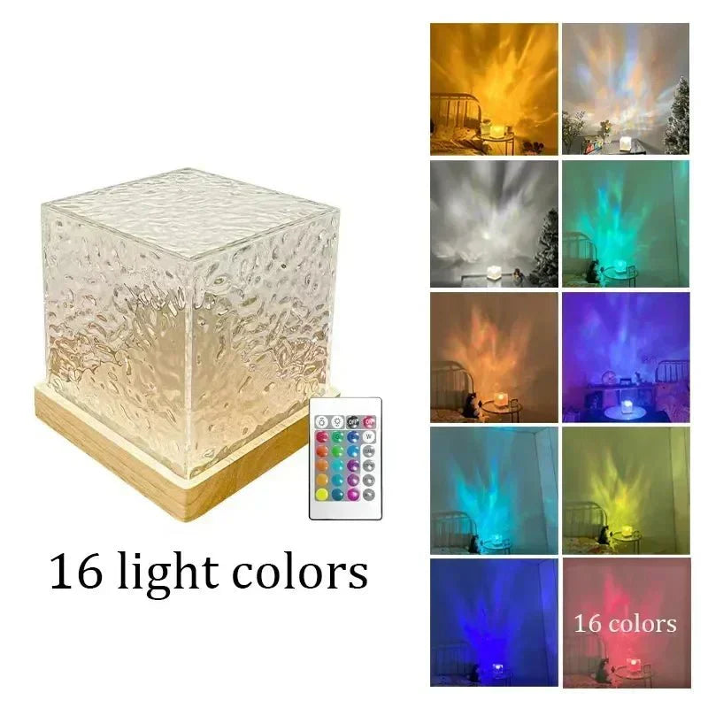 Aurora Water Wave Projector Night Light with Flame Crystal Lamp