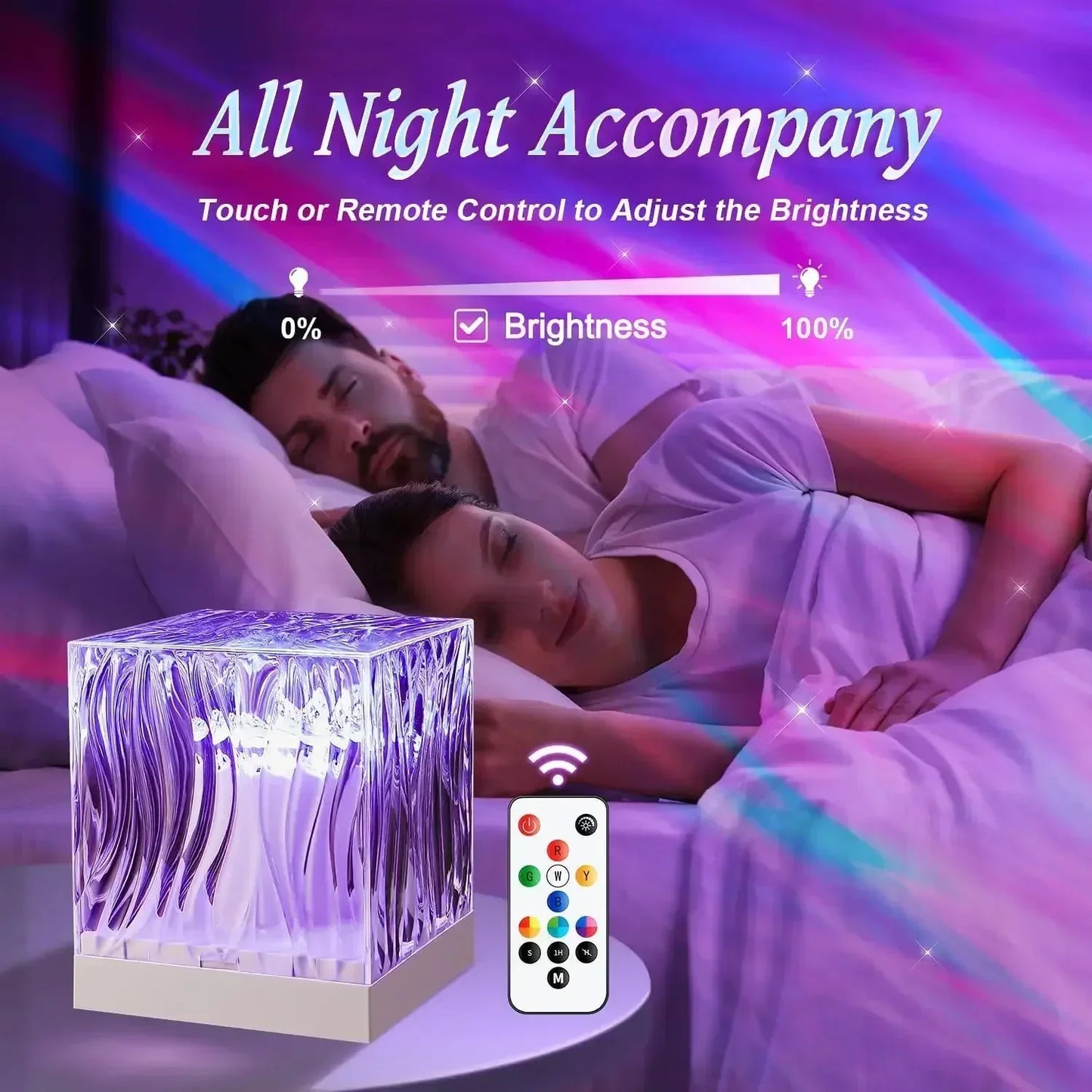 Aurora Water Wave Projector Night Light with Flame Crystal Lamp