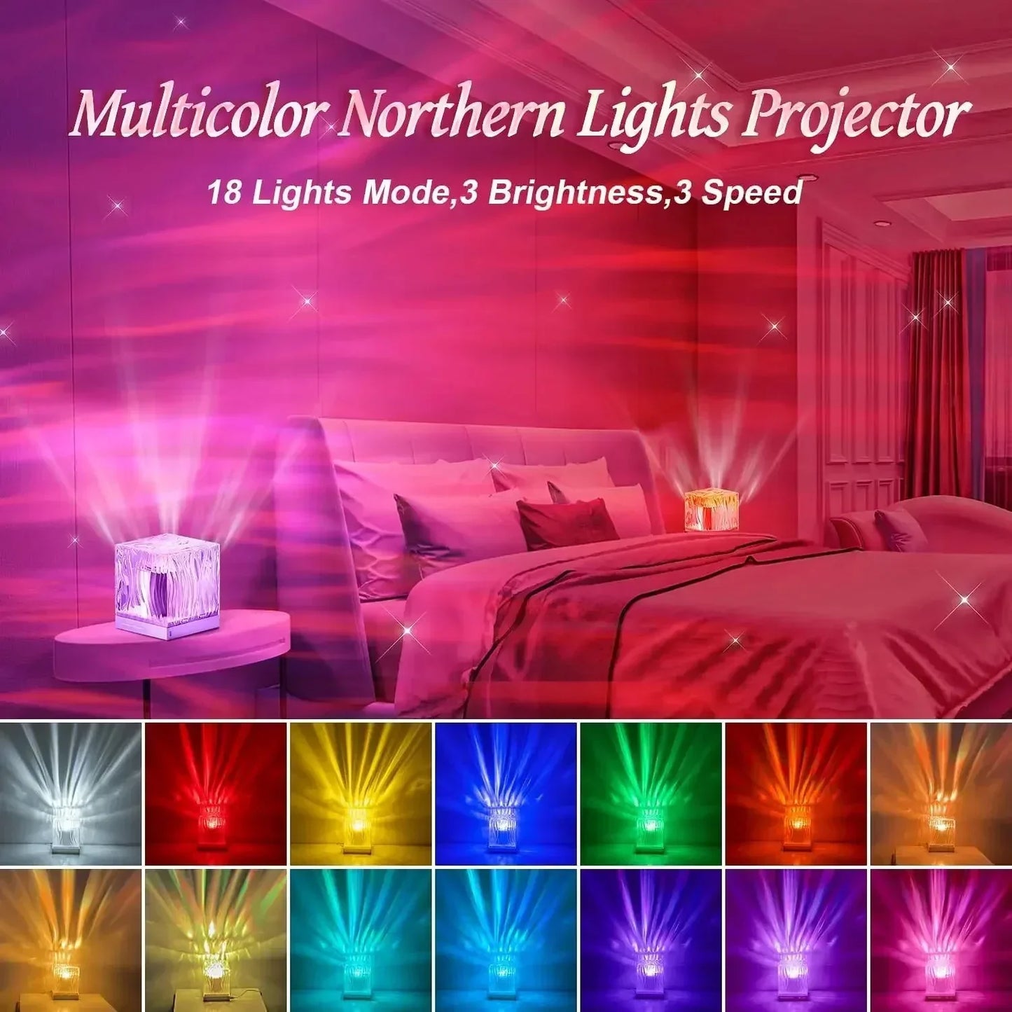 Aurora Water Wave Projector Night Light with Flame Crystal Lamp