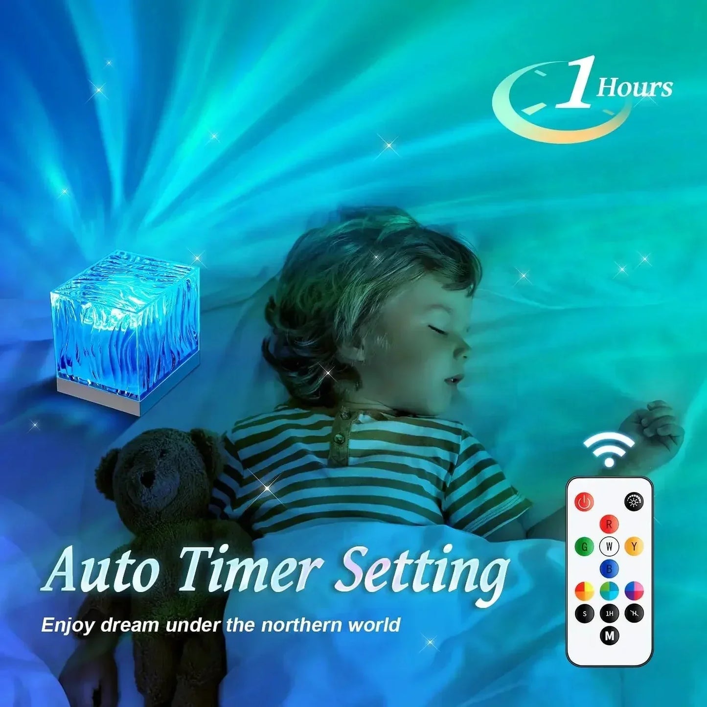 Aurora Water Wave Projector Night Light with Flame Crystal Lamp