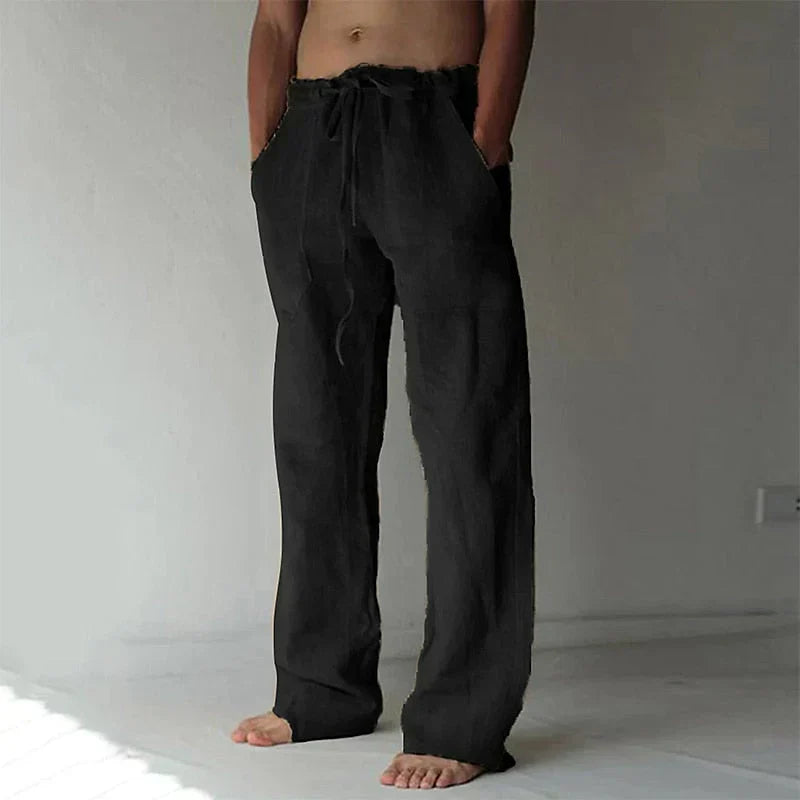 Men's Loose Fit Linen Pants with Elastic Waistband