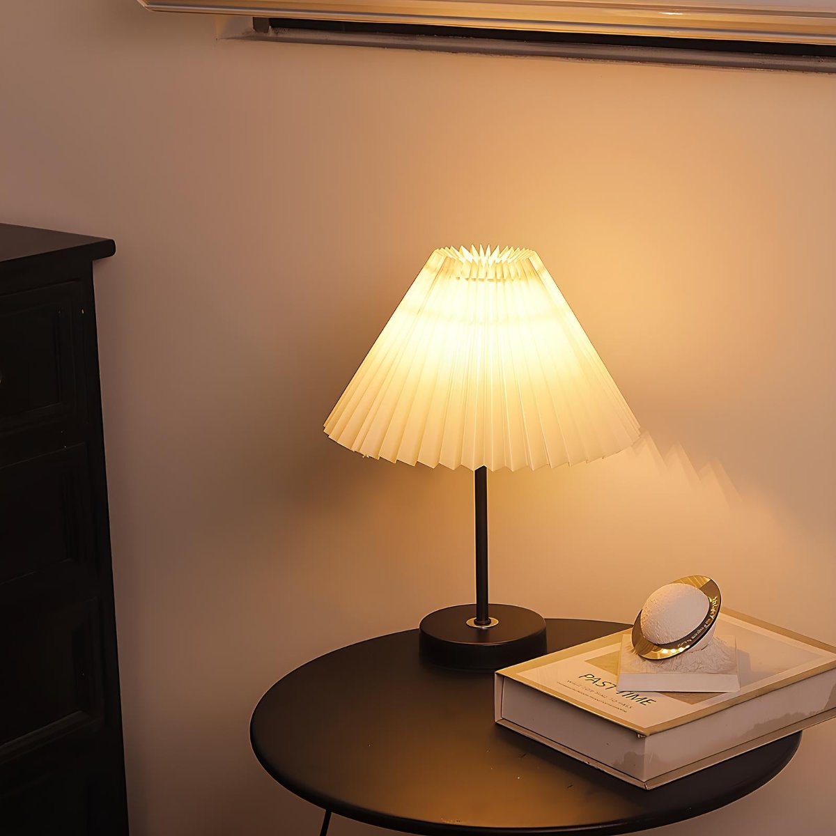 Dimmable Pleated Fabric Table Lamp with Iron Base