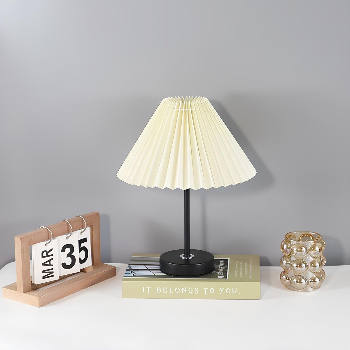 Dimmable Pleated Fabric Table Lamp with Iron Base