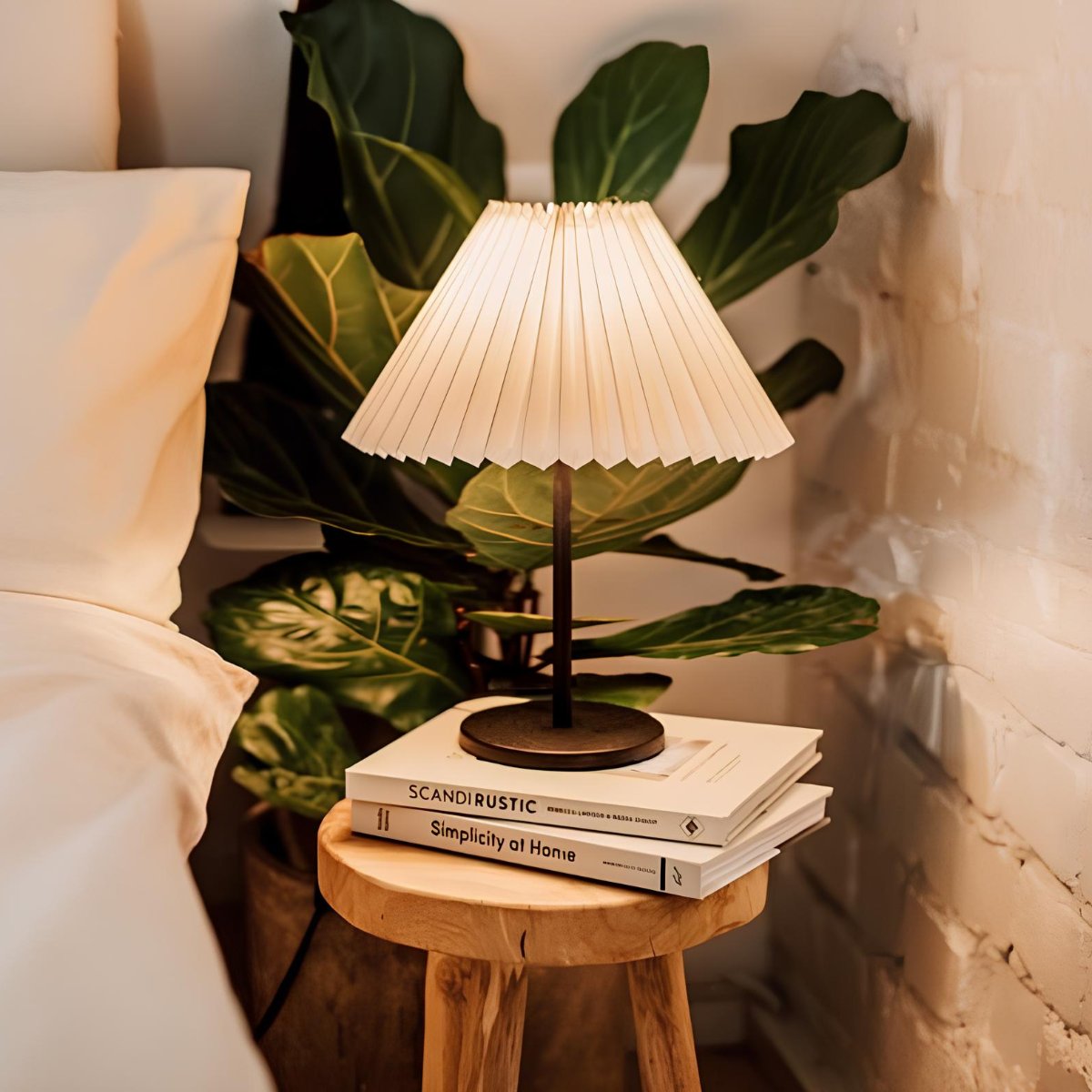 Dimmable Pleated Fabric Table Lamp with Iron Base