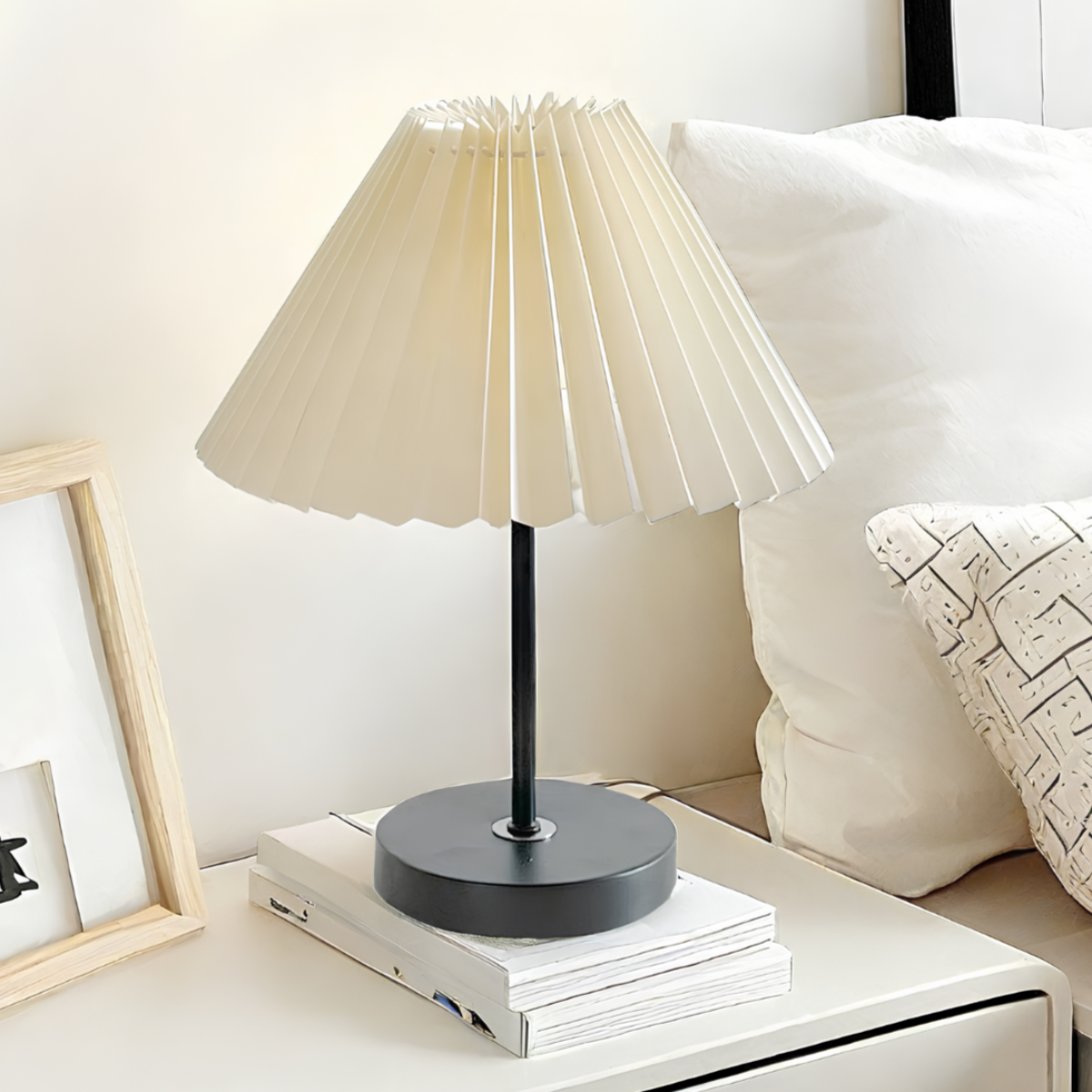 Dimmable Pleated Fabric Table Lamp with Iron Base