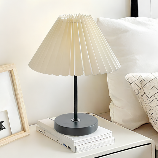 Dimmable Pleated Fabric Table Lamp with Iron Base