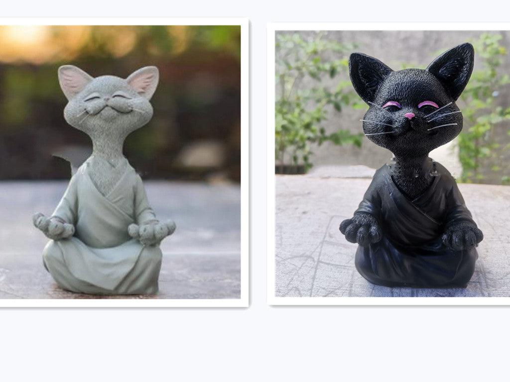 Black Buddha Cat Figure for Meditation and Yoga Decor