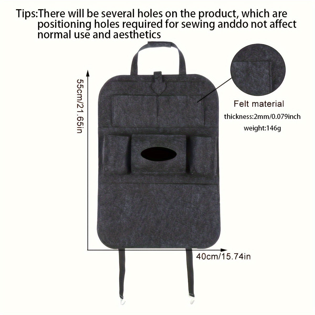 Car Seat Organizer with Felt Pockets and Tablet Holders